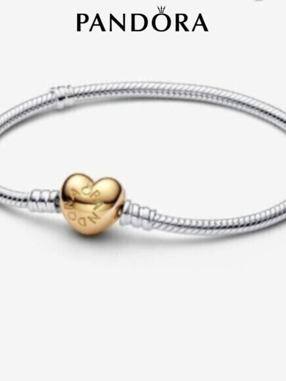 ✅NWT Pandora Moments Heart Clasp Snake Chain Bracelet|Two-tone